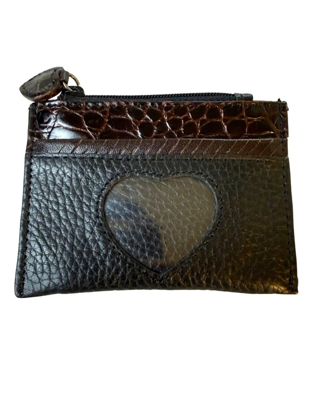 Brighton Croc-Embossed Accent Pebbled Leather Mini ID Card Holder Coin Purse